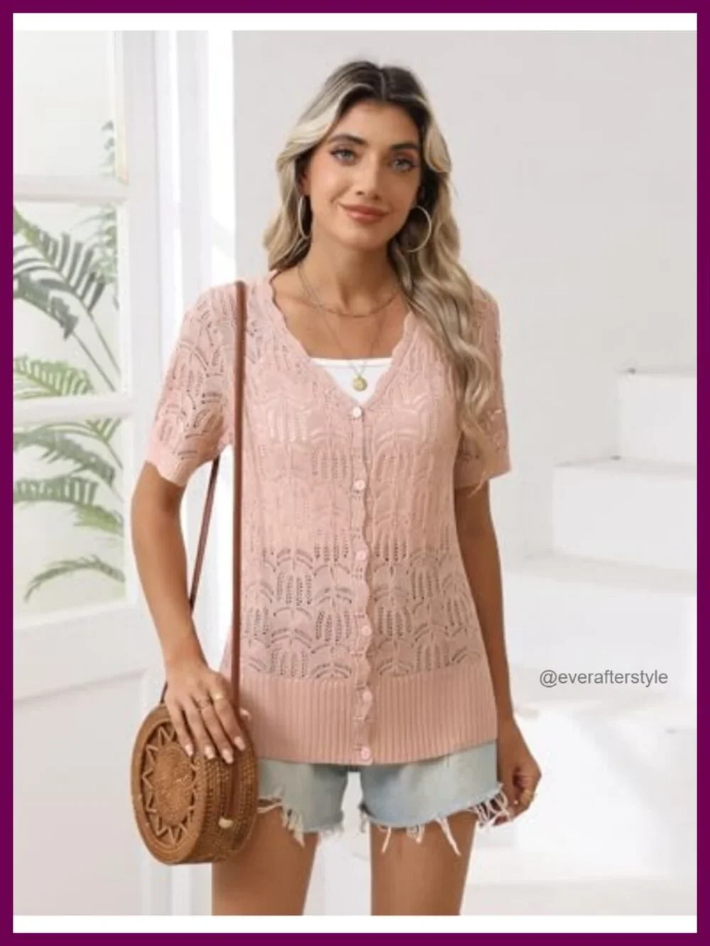 Zeagoo Women's Crochet Cardigan Short Sleeve Button Front Shrug Sweater